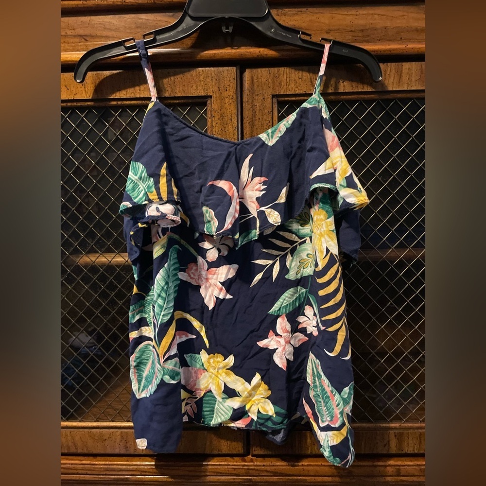Old Navy Multicolor blue and yellow Floral spaghetti strap Top medium